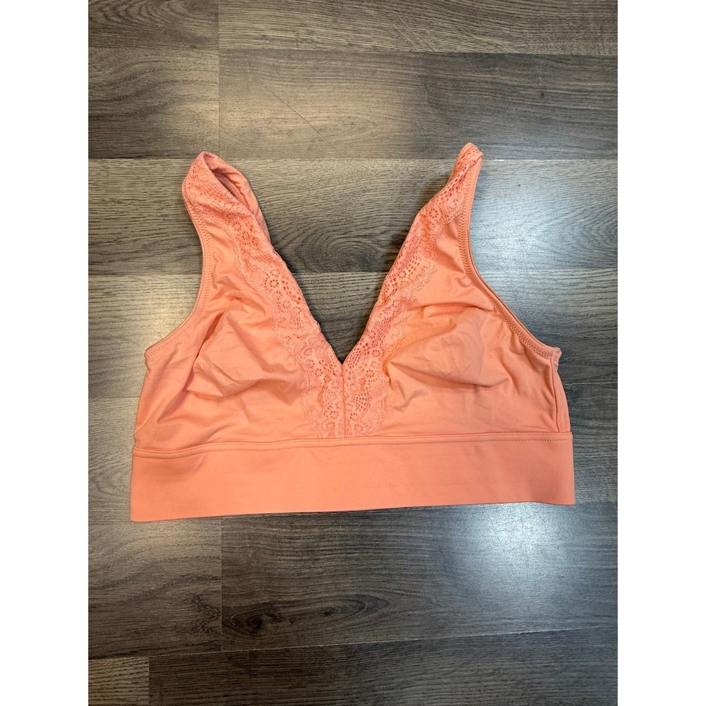 Soma Embraceable Wireless Unlined Bra Geo Lace Trim Coral Peach Large